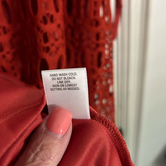 Dress Barn Women's Size 20 Rust Red/Orange Crochet Lace 3/4 Sleeve Dress - Picture 9 of 11